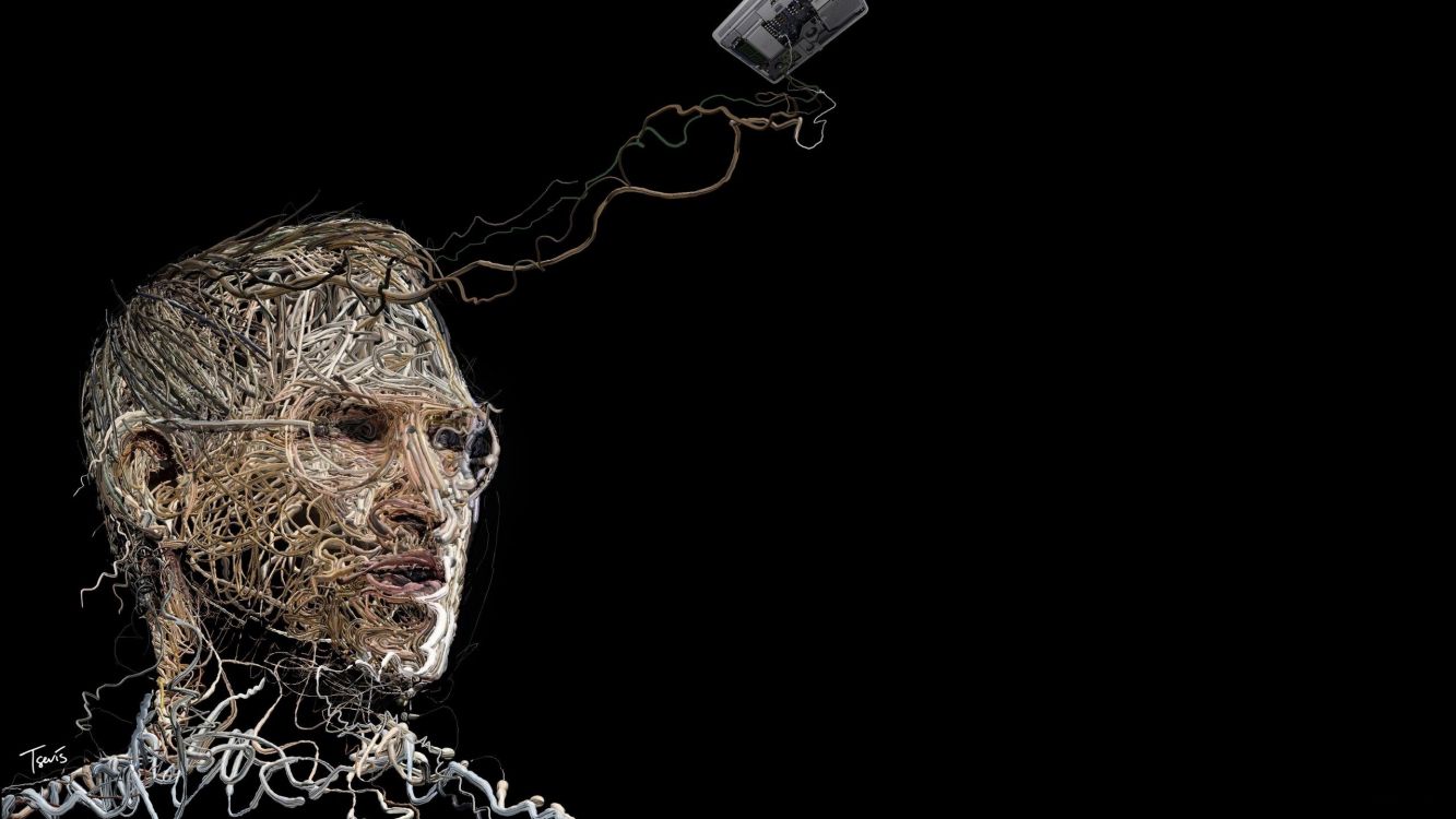 Обои человек, темнота, яблоко, Стив Джобс, предприниматель в разрешении 2560x1440