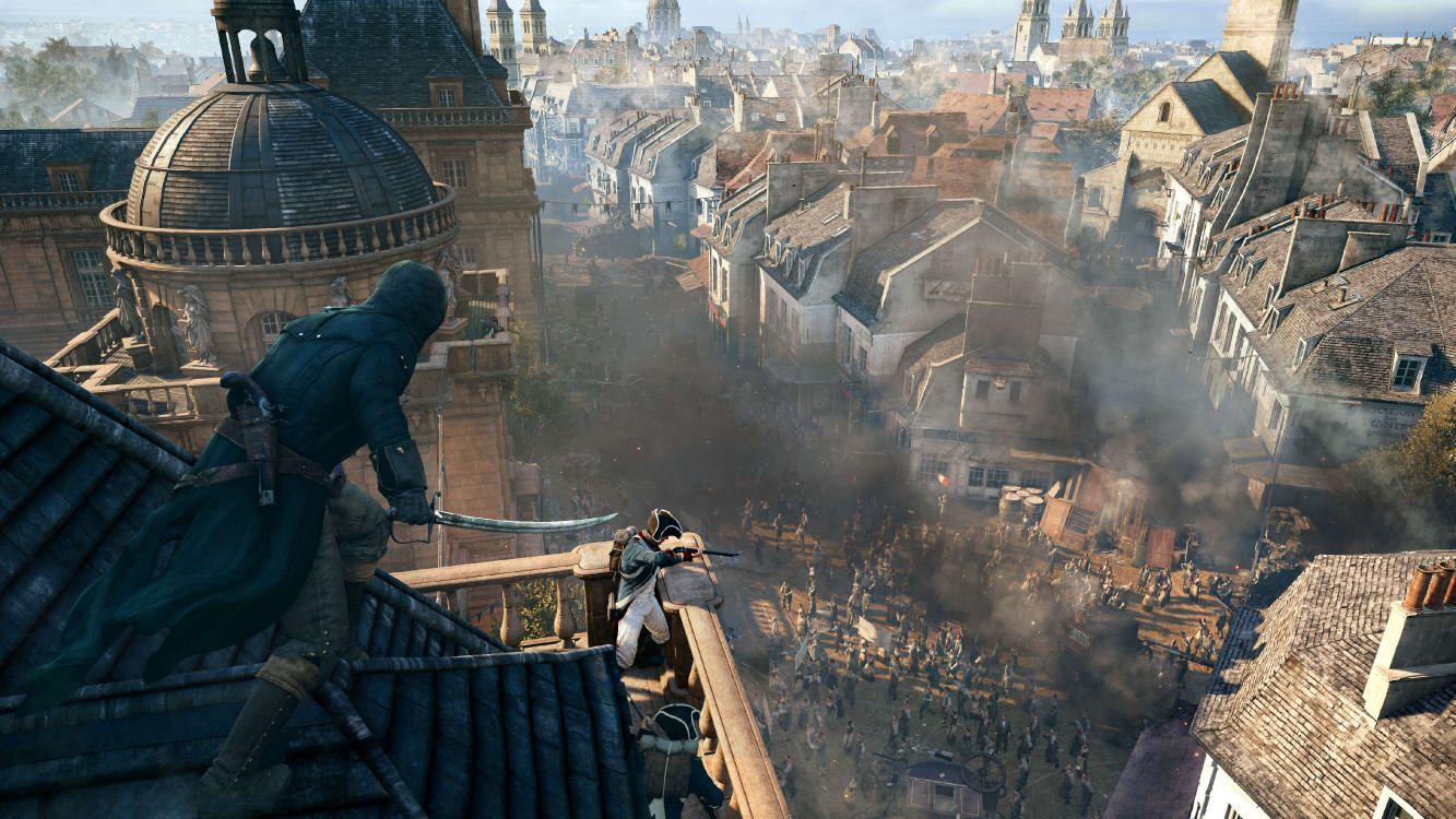 Обои assassins creed unity, assassins creed, ubisoft, компьютерная игра, небо в разрешении 4480x2520