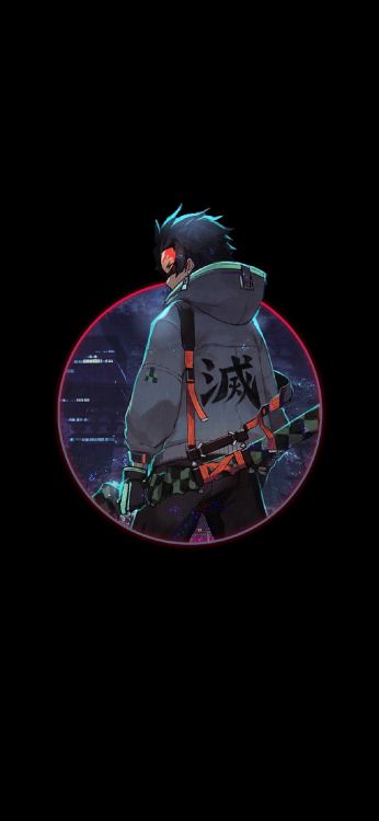Обои аниме, амолед, Танджиро Камадо, убийца демонов kimetsu no yaiba, Незуко Камадо в разрешении 1205x2609