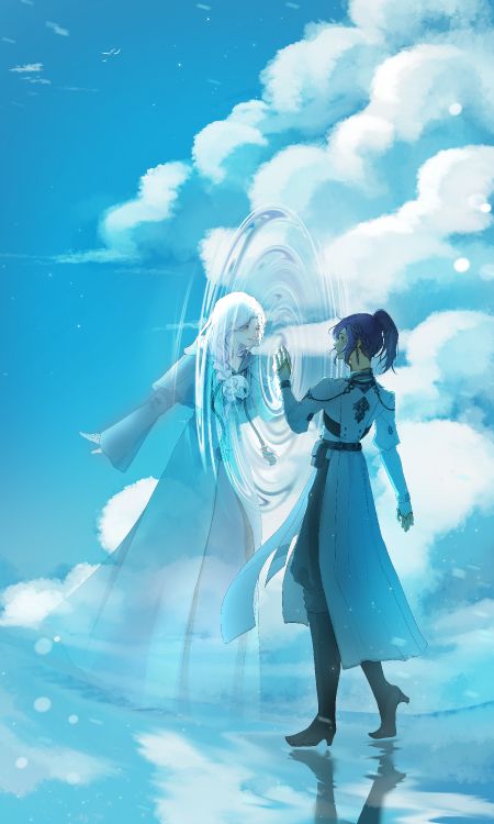 Обои аниме, арт, вода, лазурный, облако в разрешении 3086x5143