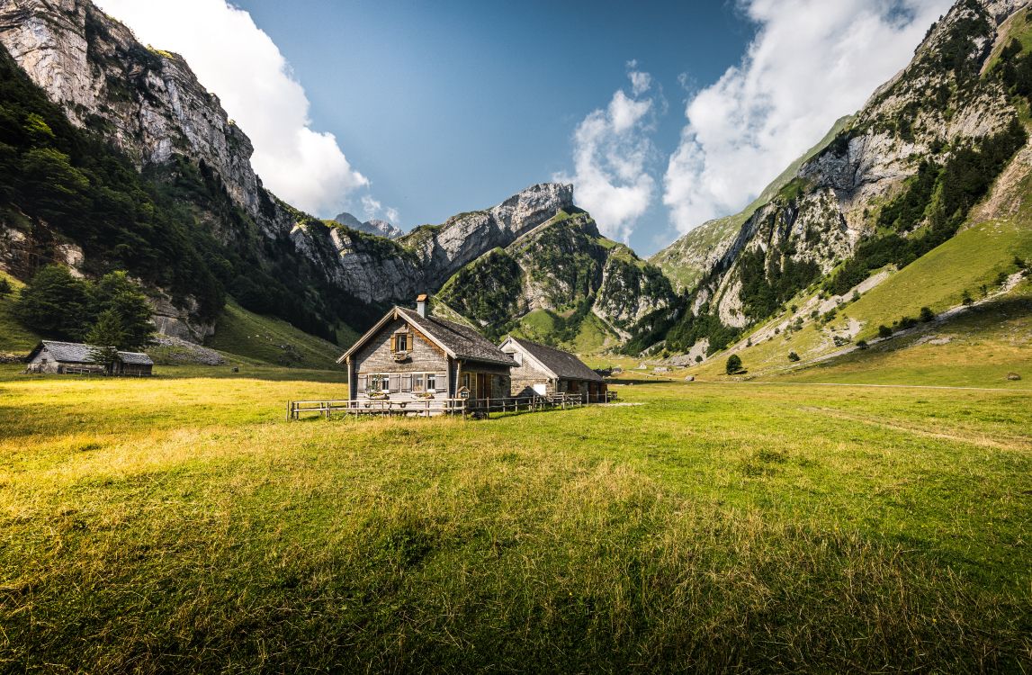 Обои Seealpsee, гора, облако, растение, зеленый в разрешении 8170x5338