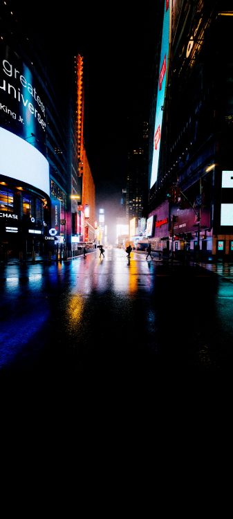 Обои город, амолед, неоновый ночной город, иллюстрация, арт в разрешении 2160x4800