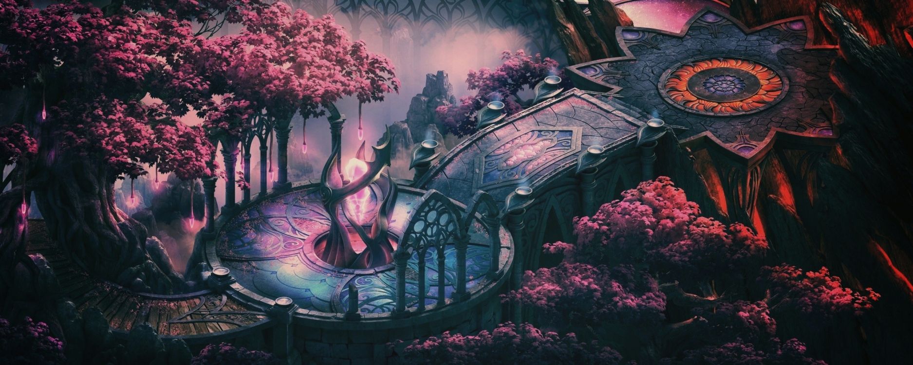 Обои lineage 2, дерево, арт, графика, видеоигры в разрешении 2560x1024