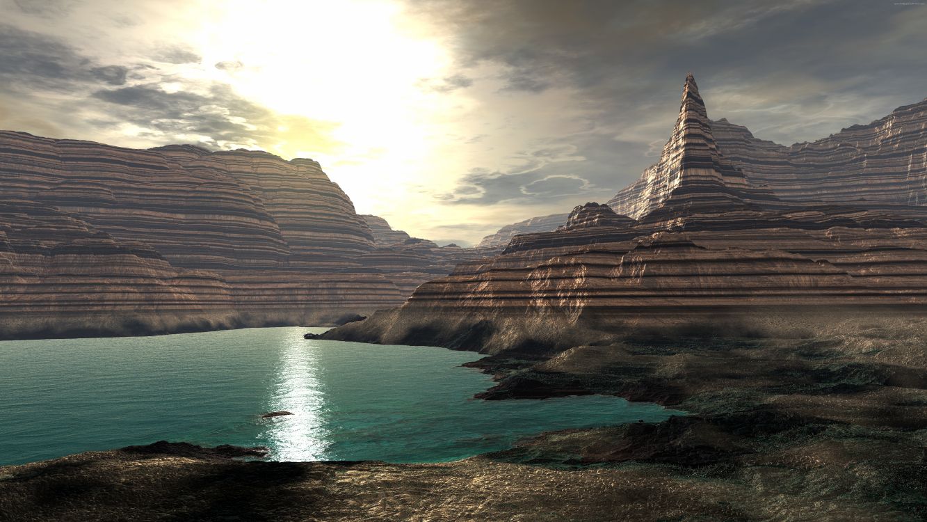 Обои облако, отражение, рок, гора, пустыня в разрешении 7680x4320