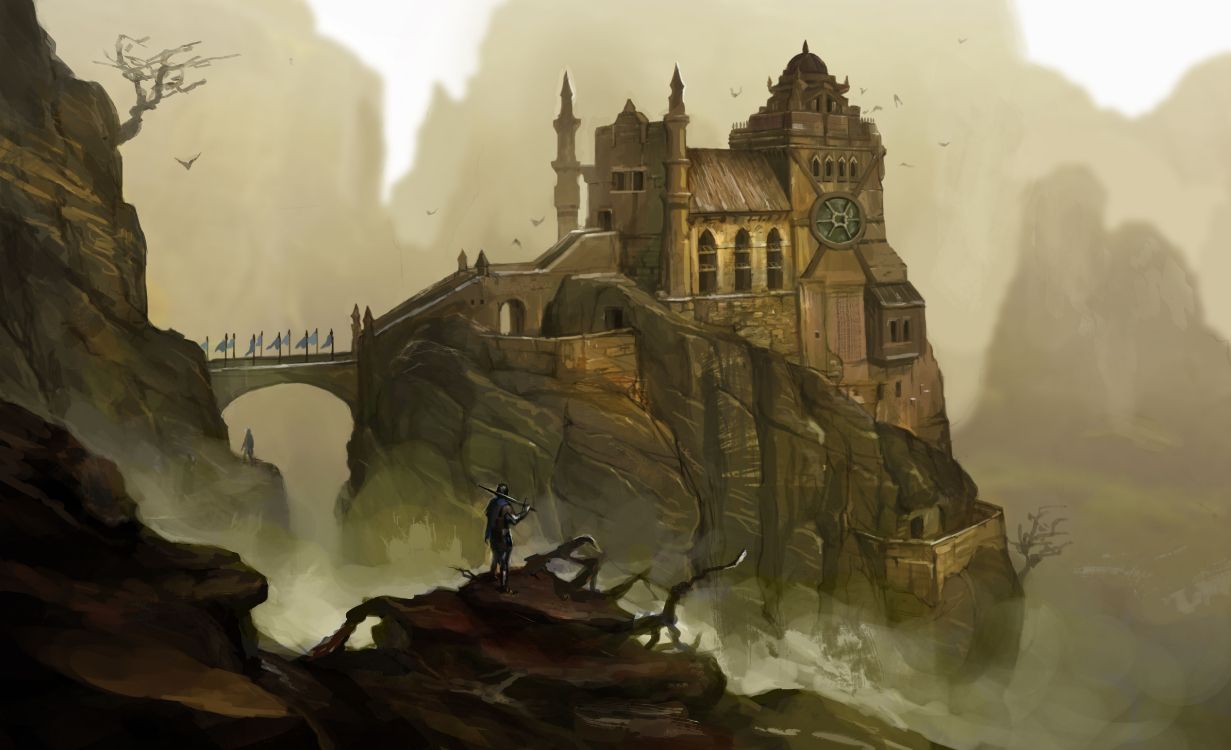 Обои замок, фэнтези, живопись, арт, иллюстрация в разрешении 5000x3046