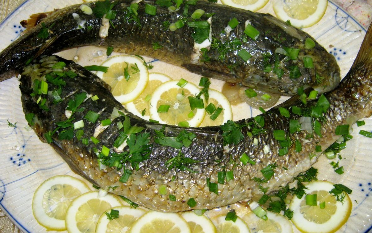 Обои блюда, рыбный стейк, овощ, пища, продукция в разрешении 1920x1200