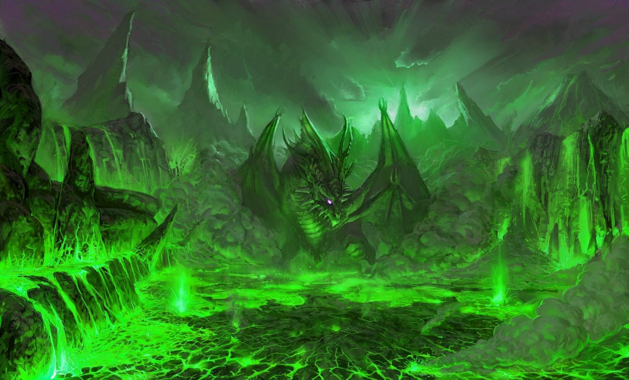 Обои дракон, зеленый, лес, джунгли, цифровое искусство в разрешении 3040x1839