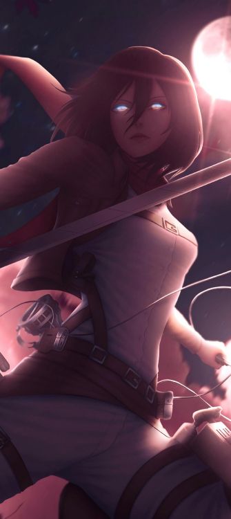 Обои человек, Микаса Акерман, нападение на титан, мультик, графический дизайн в разрешении 2160x4824