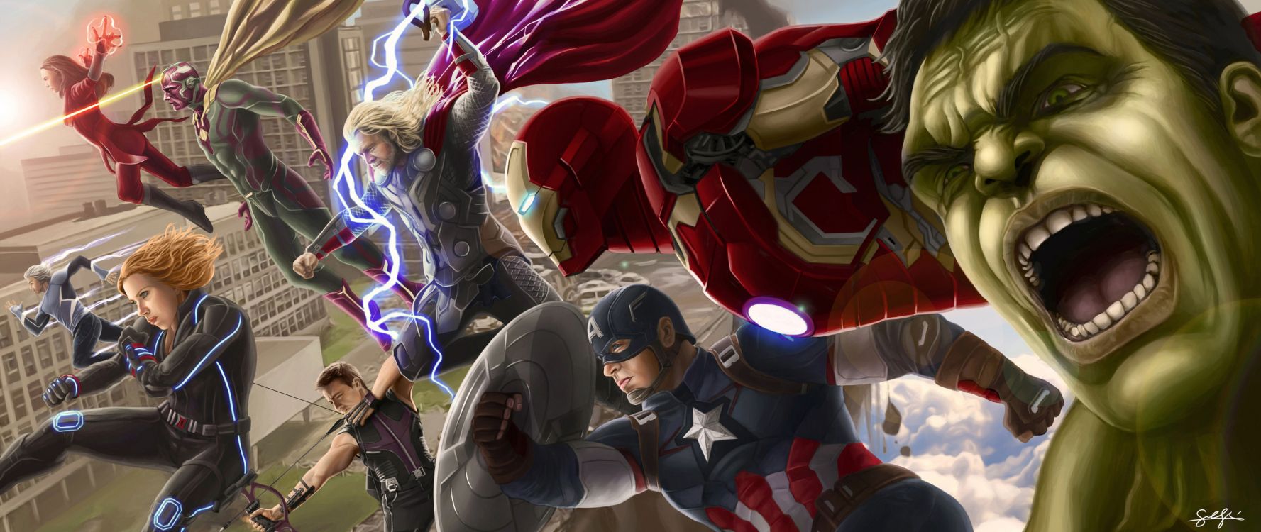 Обои Мстители эра альтрона, мститель, арт, супергерой, компьютерная игра в разрешении 2560x1080