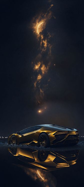 Обои вода, земля, шина, автомобильное освещение, капюшон в разрешении 1080x2400