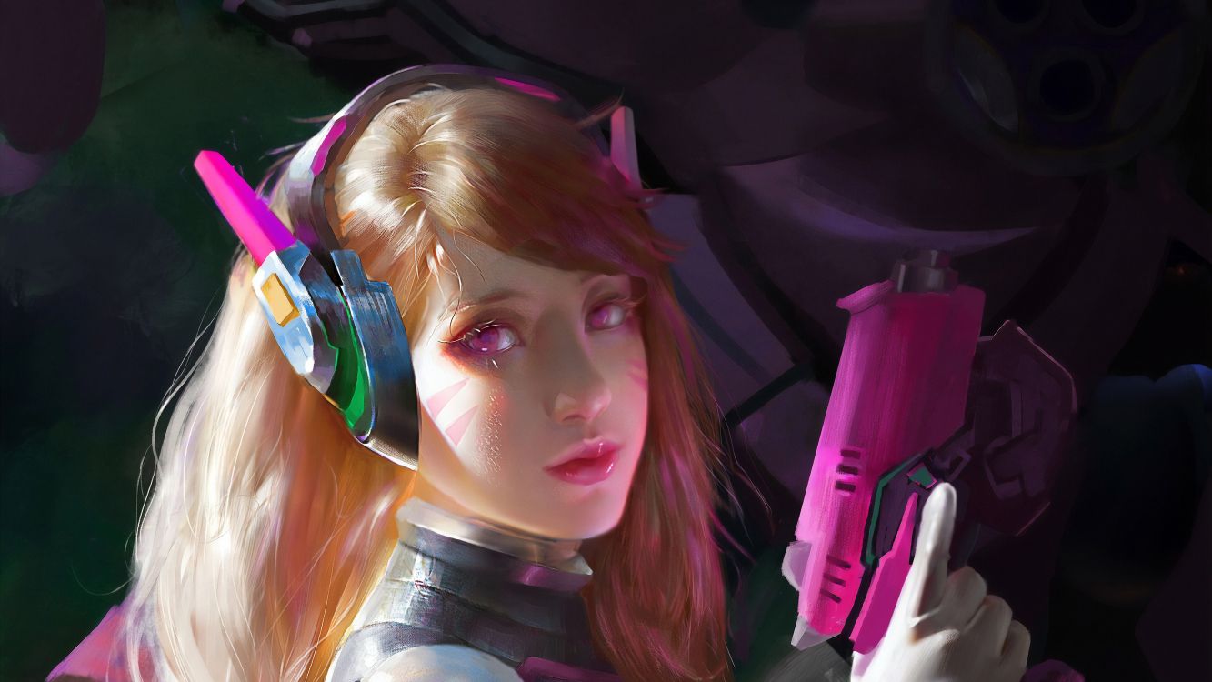 Обои Overwatch, волосы, розовый, красота, звуковое оборудование в разрешении 3840x2160