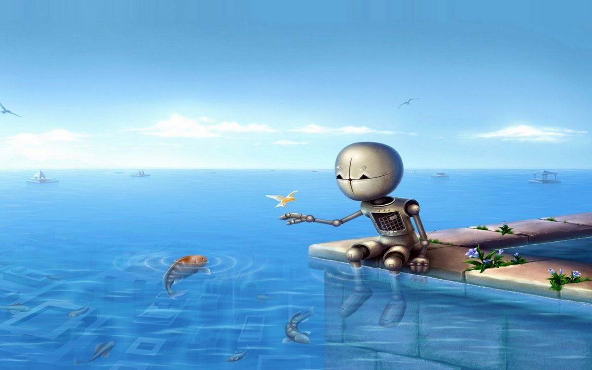 Обои робот, вода, море, океан, отпуск в разрешении 1920x1200