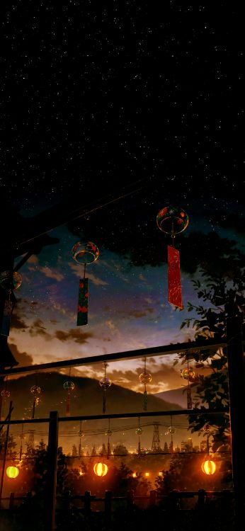 Обои аниме фонарь, аниме, фонарь, постер, живопись в разрешении 1800x3900