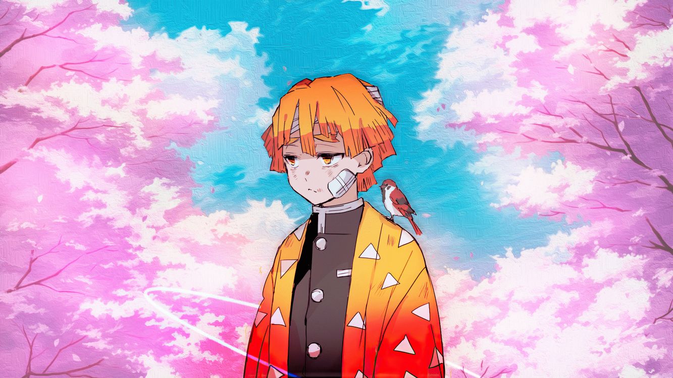 Обои аниме, зеницу агацума, убийца демонов kimetsu no yaiba, Люди в природе, мультфильм в разрешении 3840x2160