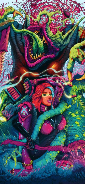 Обои арт, дизайн, художественная краска, зеленый, пурпур в разрешении 1170x2535