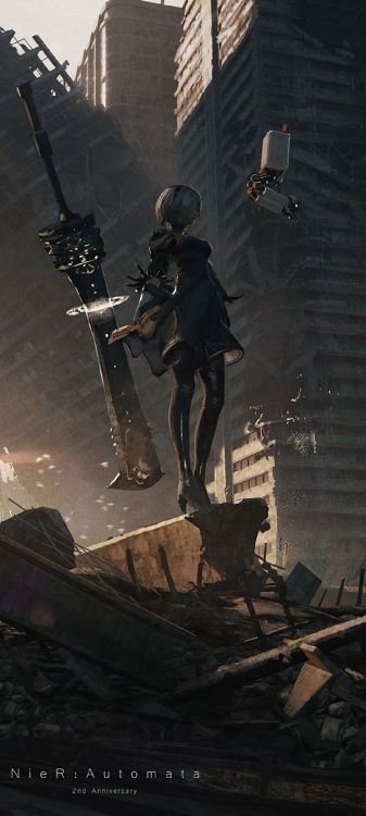 Обои руины города ниер, ниэр автоматов, ниэр, новое искусство, церковь автоматов nier в разрешении 1080x2400