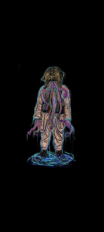 Обои астронавт, амолед, арт, цифровое искусство, живопись в разрешении 1080x2400