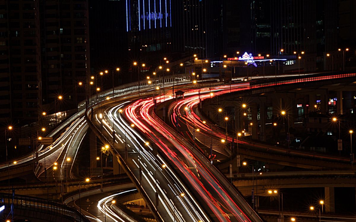 Обои ночь, городской район, магистраль, метрополия, дорога в разрешении 3840x2400