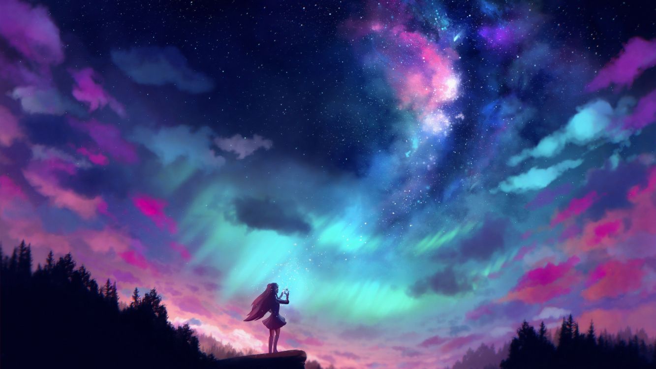 Обои аниме, природа, Аврора, атмосфера, свет в разрешении 2986x1679