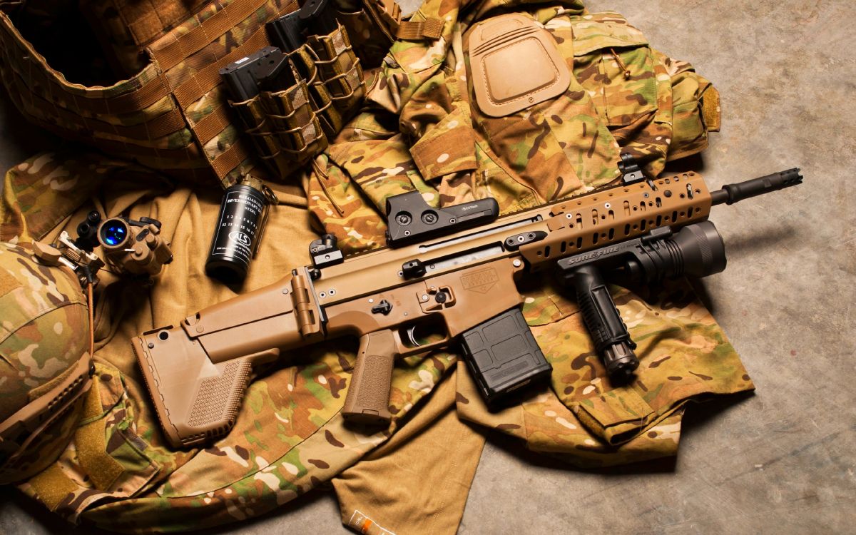 Обои fn scar, fn herstal, орудие, огнестрельное оружие, триггер в разрешении 3840x2400